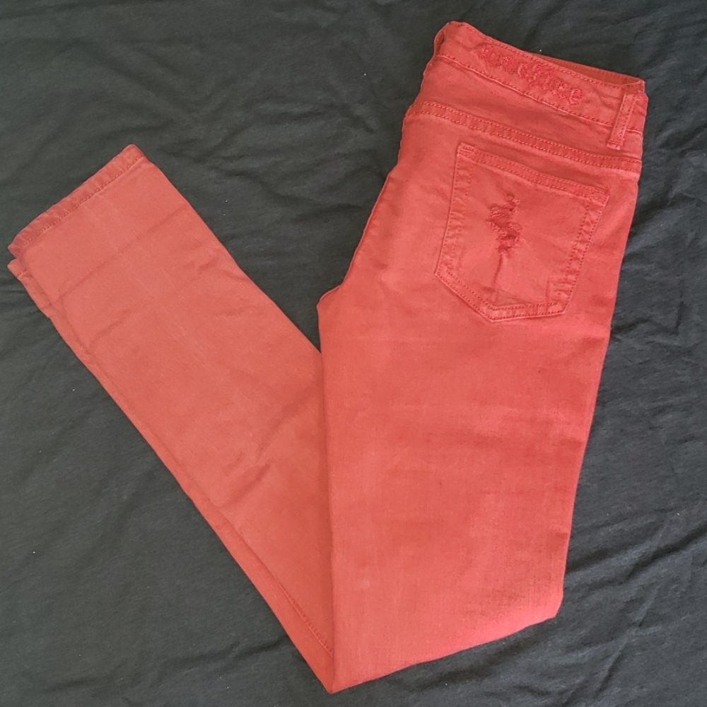 HOT RED RIPPED JEANS